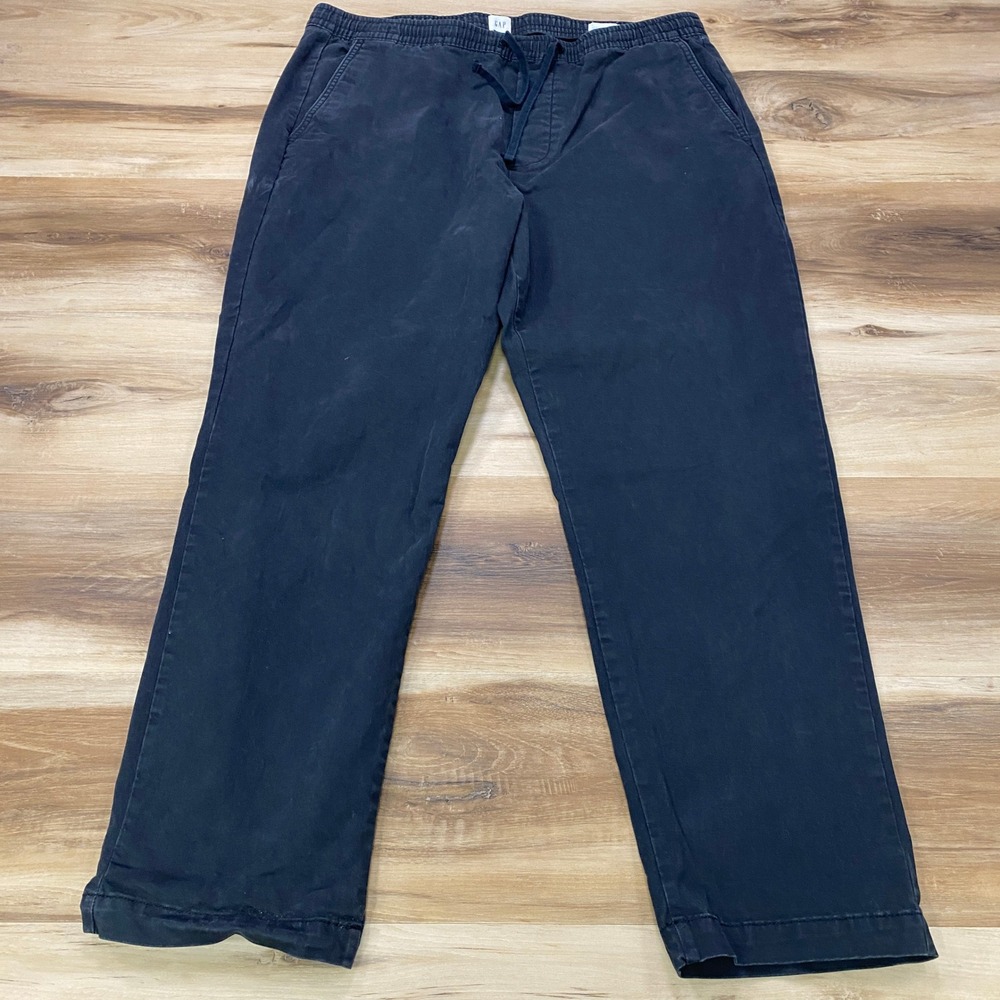 Gap Easy Essential Pant Size L Men Casual Chino Drawstring Black Faded Straight